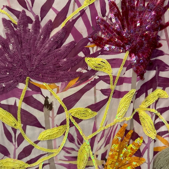 Taj by Sabrina Crippa Beautiful Beaded Lilac Palm Leaf Silk Kaftan -NWT - Picture 6 of 16